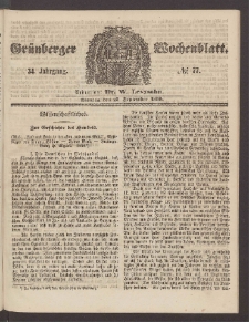 Gr&uuml;nberger Wochenblatt, No. 77. (27. September 1858)