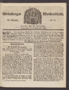 Gr&uuml;nberger Wochenblatt, No. 78. (30. September 1858)