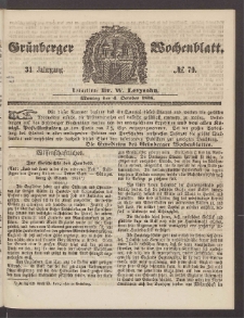 Gr&uuml;nberger Wochenblatt, No. 79. (4. Oktober 1858)