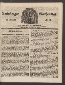 Gr&uuml;nberger Wochenblatt, No. 83. (18. Oktober 1858)