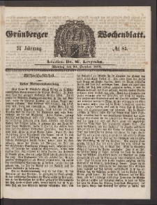 Gr&uuml;nberger Wochenblatt, No. 85. (25. Oktober 1858)