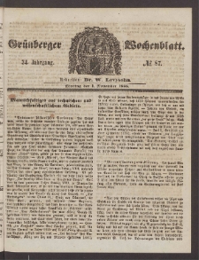 Gr&uuml;nberger Wochenblatt, No. 87. (1. November 1858)