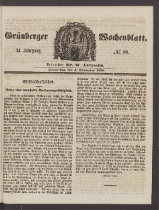 Gr&uuml;nberger Wochenblatt, No. 88. (4. November 1858)
