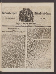 Gr&uuml;nberger Wochenblatt, No. 89. (8. November 1858)