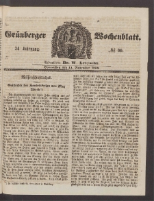 Gr&uuml;nberger Wochenblatt, No. 90. (11. November 1858)