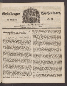 Gr&uuml;nberger Wochenblatt, No. 91. (15. November 1858)