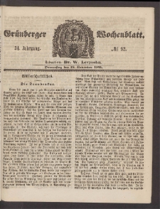 Gr&uuml;nberger Wochenblatt, No. 92. (18. November 1858)
