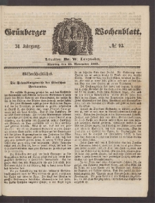 Gr&uuml;nberger Wochenblatt, No. 93. (22. November 1858)