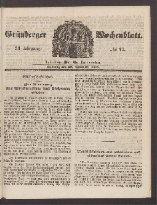 Gr&uuml;nberger Wochenblatt, No. 95. (29. November 1858)