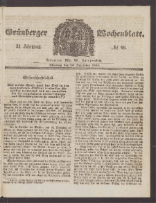Gr&uuml;nberger Wochenblatt, No. 99. (13. Dezember 1858)