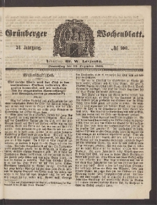 Gr&uuml;nberger Wochenblatt, No. 100. (16. Dezember 1858)