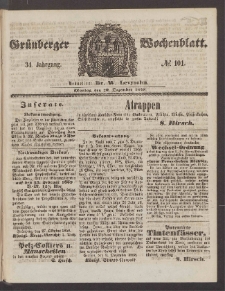 Gr&uuml;nberger Wochenblatt, No. 101. (20. Dezember 1858)