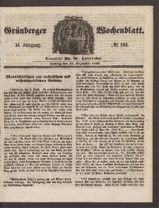 Gr&uuml;nberger Wochenblatt, No. 103. (24. Dezember 1858)