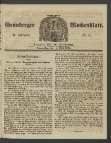 Gr&uuml;nberger Wochenblatt, No. 40. (19. Mai 1859)