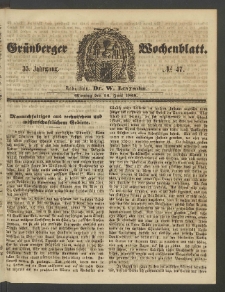 Gr&uuml;nberger Wochenblatt, No. 47. (13. Juni 1859)