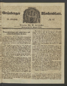 Gr&uuml;nberger Wochenblatt, No. 67. (22. August 1859)