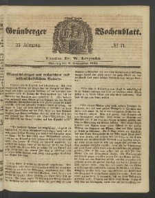 Gr&uuml;nberger Wochenblatt, No. 71. (5. September 1859)