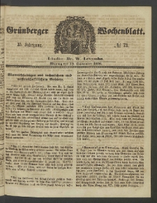 Gr&uuml;nberger Wochenblatt, No. 73. (12. September 1859)