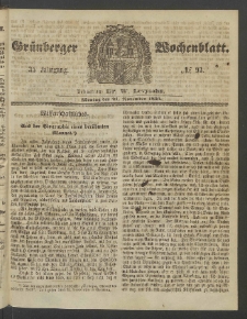 Gr&uuml;nberger Wochenblatt, No. 93. (21. November 1859)