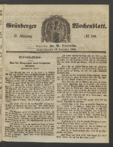 Gr&uuml;nberger Wochenblatt, No. 100. (15. December 1859)