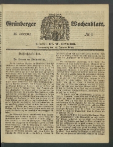 Gr&uuml;nberger Wochenblatt, No. 4. (12. Januar 1860)