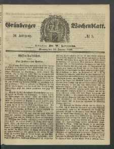 Gr&uuml;nberger Wochenblatt, No. 5. (16. Januar 1860)