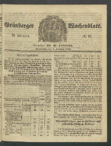 Gr&uuml;nberger Wochenblatt, No. 12. (9. Februar 1860)