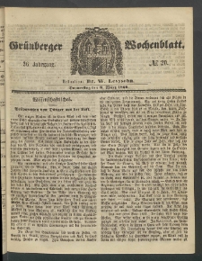 Grünberger Wochenblatt, No. 20. (8. März 1860)