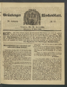 Grünberger Wochenblatt, No. 27. (2. April 1860)
