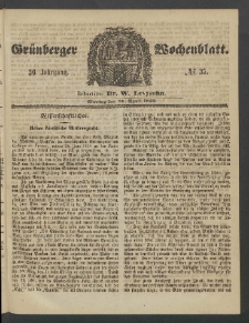Gr&uuml;nberger Wochenblatt, No. 35. (30. April 1860)