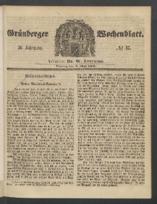 Gr&uuml;nberger Wochenblatt, No. 37. (7. Mai 1860)