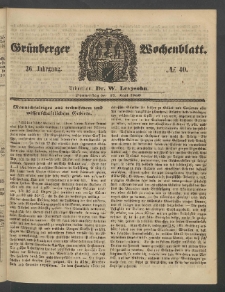 Gr&uuml;nberger Wochenblatt, No. 40. (17. Mai 1860)