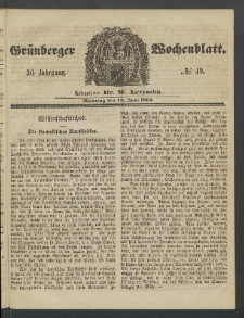 Gr&uuml;nberger Wochenblatt, No. 49. (18. Juni 1860)