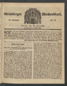 Gr&uuml;nberger Wochenblatt, No. 53. (2. Juli 1860)