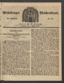 Gr&uuml;nberger Wochenblatt, No. 63. (6. August 1860)