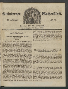 Gr&uuml;nberger Wochenblatt, No. 70. (30. August 1860)