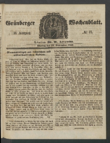 Gr&uuml;nberger Wochenblatt, No. 77. (24. September 1860)