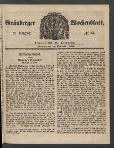 Gr&uuml;nberger Wochenblatt, No. 93. (19. November 1860)