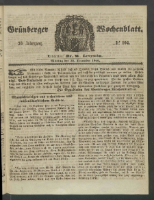 Gr&uuml;nberger Wochenblatt, No. 104. (31. December 1860)