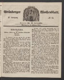 Gr&uuml;nberger Wochenblatt, No. 12. (11. Februar 1861)
