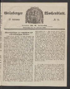 Gr&uuml;nberger Wochenblatt, No. 15. (21. Februar 1861)