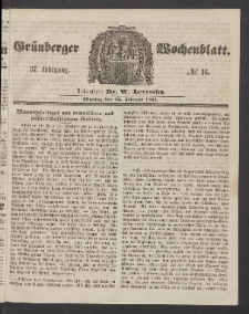 Gr&uuml;nberger Wochenblatt, No. 16. (25. Februar 1861)