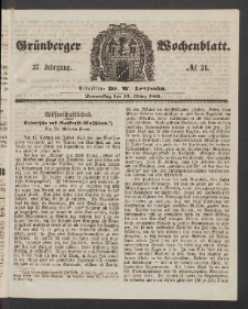 Gr&uuml;nberger Wochenblatt, No. 21. (14. M&auml;rz 1861)
