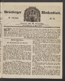 Gr&uuml;nberger Wochenblatt, No. 27. (4. April 1861)