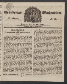 Gr&uuml;nberger Wochenblatt, No. 32. (22. April 1861)