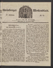 Gr&uuml;nberger Wochenblatt, No. 33. (25. April 1861)