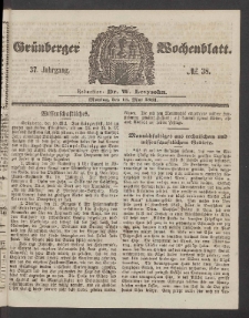 Gr&uuml;nberger Wochenblatt, No. 38. (13. Mai 1861)