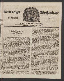 Gr&uuml;nberger Wochenblatt, No. 39. (16. Mai 1861)