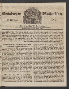 Gr&uuml;nberger Wochenblatt, No. 51. (27. Juni 1861)