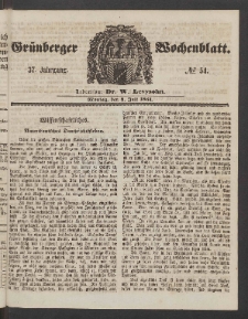Gr&uuml;nberger Wochenblatt, No. 54. (8. Juli 1861)